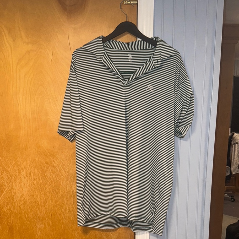 Rhoback Green and White Striped Polo Shirt